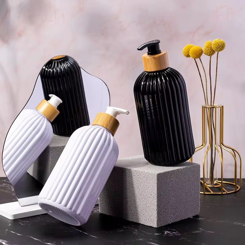 Luxury Matte Striped Ceramic Lotion Dispenser Bottle – 500ml | Black & White | Premium Bathroom Accessory