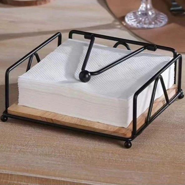 Luxury Metallic Serviette Holder Black & Gold Frame with Bamboo Napkin Base Napkin Holders
