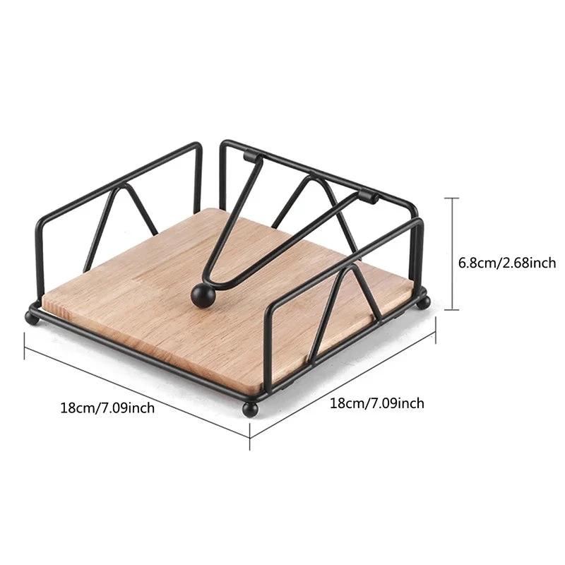 Luxury Metallic Serviette Holder with Bamboo Base 18×18×6.8cm Tableware Napkin Holders