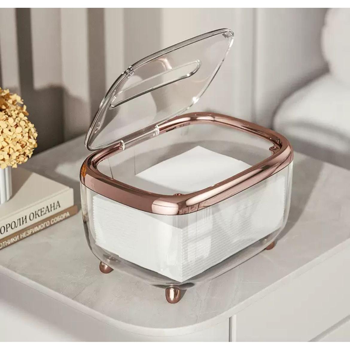 Luxury Rose Gold & Clear Acrylic Tissue/Serviette Holder with Lid.