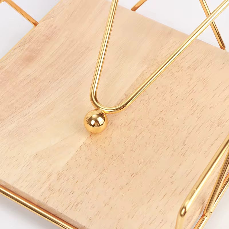 Luxury Serviette Holder with Bamboo Base – Black & Gold Napkin Dispenser