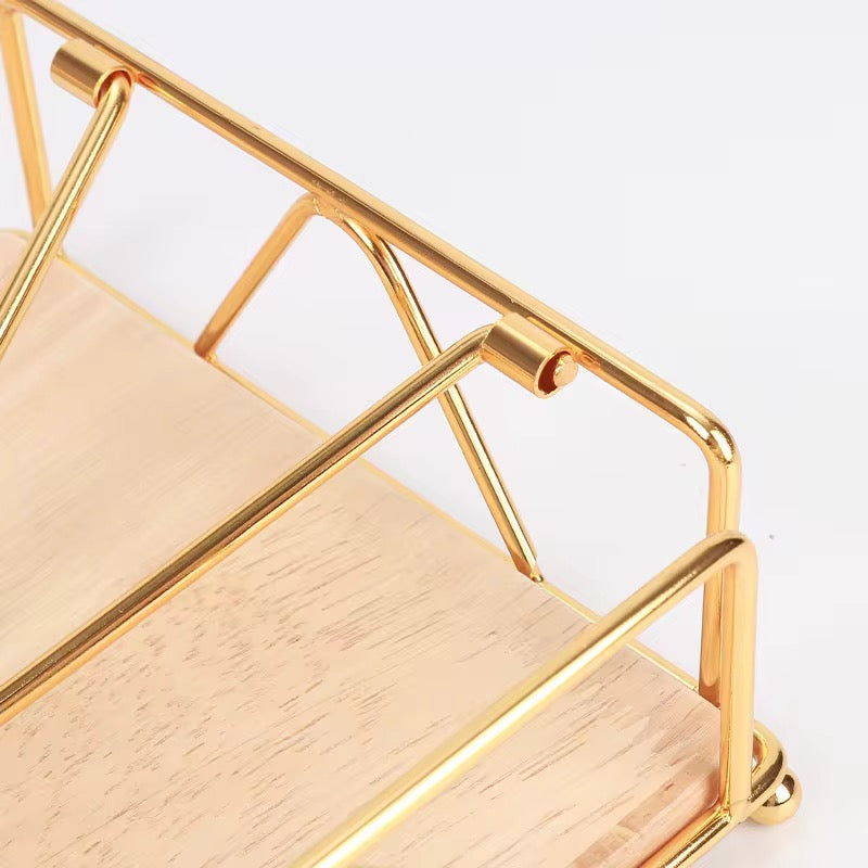 Luxury Serviette Holder with Bamboo Base – Black & Gold Napkin Dispenser