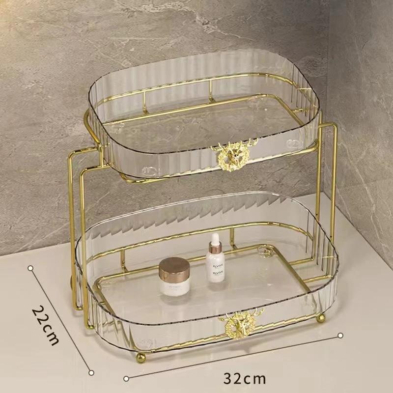 Luxury Vanity Cosmetic Organizer | Wrought Iron Stand with Acrylic Trays - 32x30x21.5cm Makeup Organizers Vanities