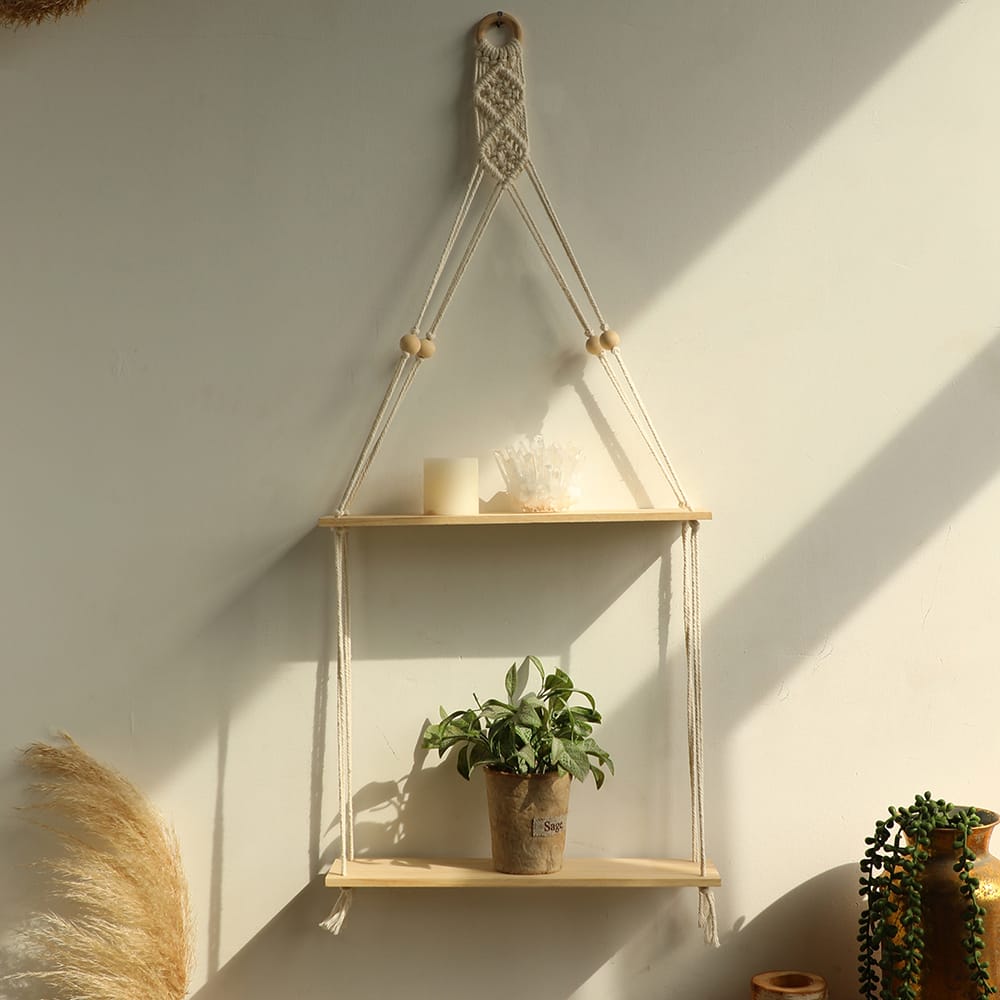 Macrame Hanging Floating Shelf Wall Décor – 2 Tier