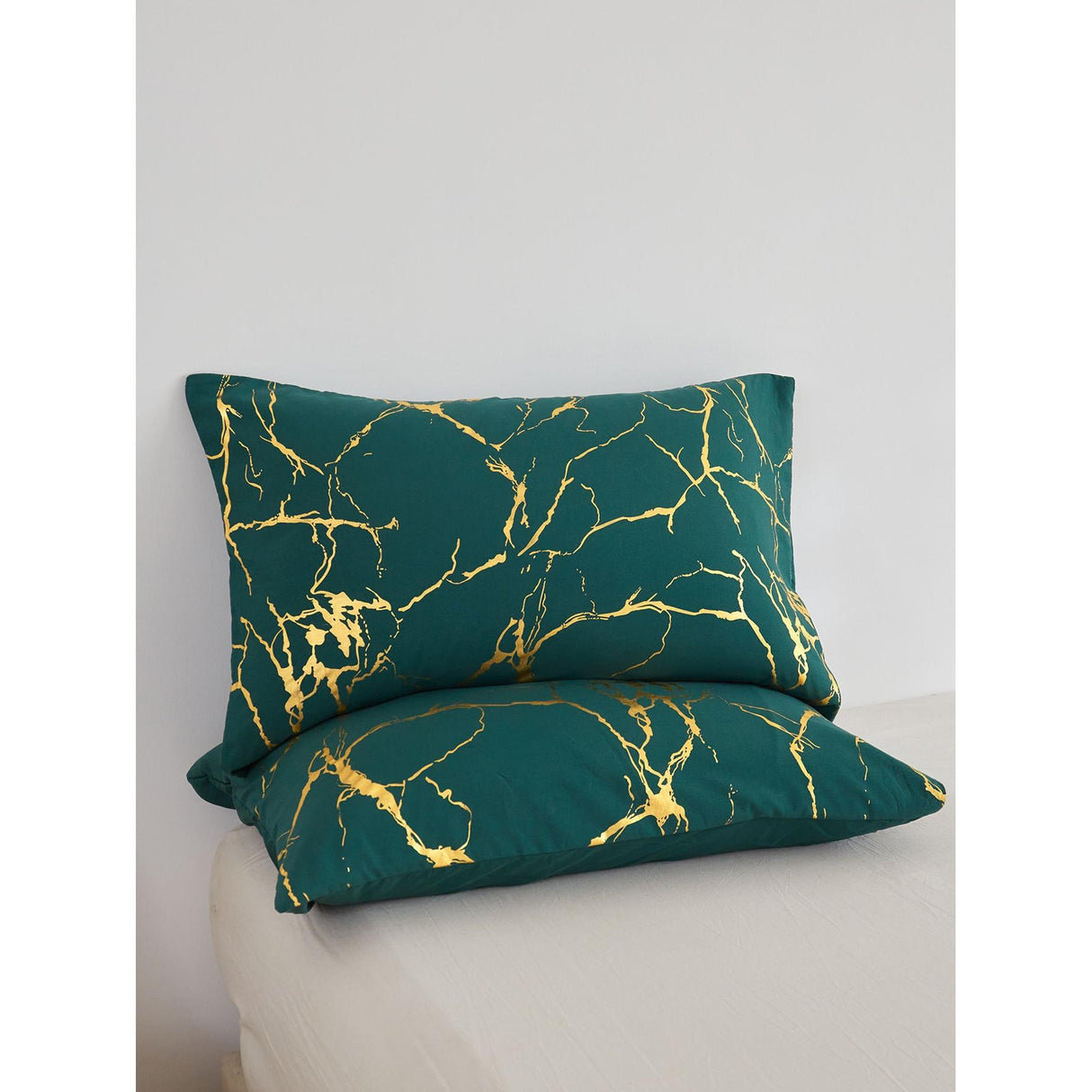 Marble Printed 3 Piece Luxury Microfiber Down Comforter Quilt cover set | Zipper Closure Duvet Cover & 2 Pillowcases | Premium Cotton | Gold Marble Texture | Black and Green