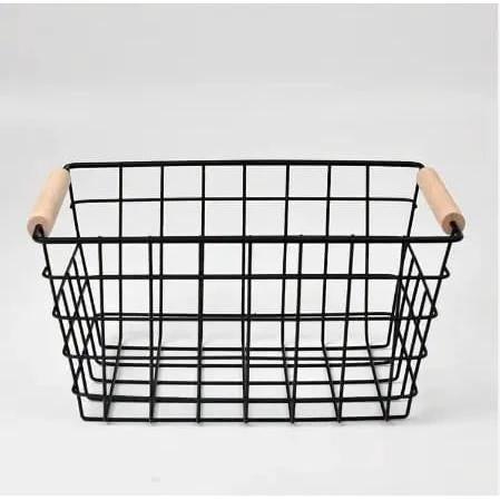 Metal Wire Storage Basket with Handle Wrought Iron Art Fruit Vegetable Snacks Bathroom & Kitchen Holder (Black & White) Storage Containers Food Storage Containers