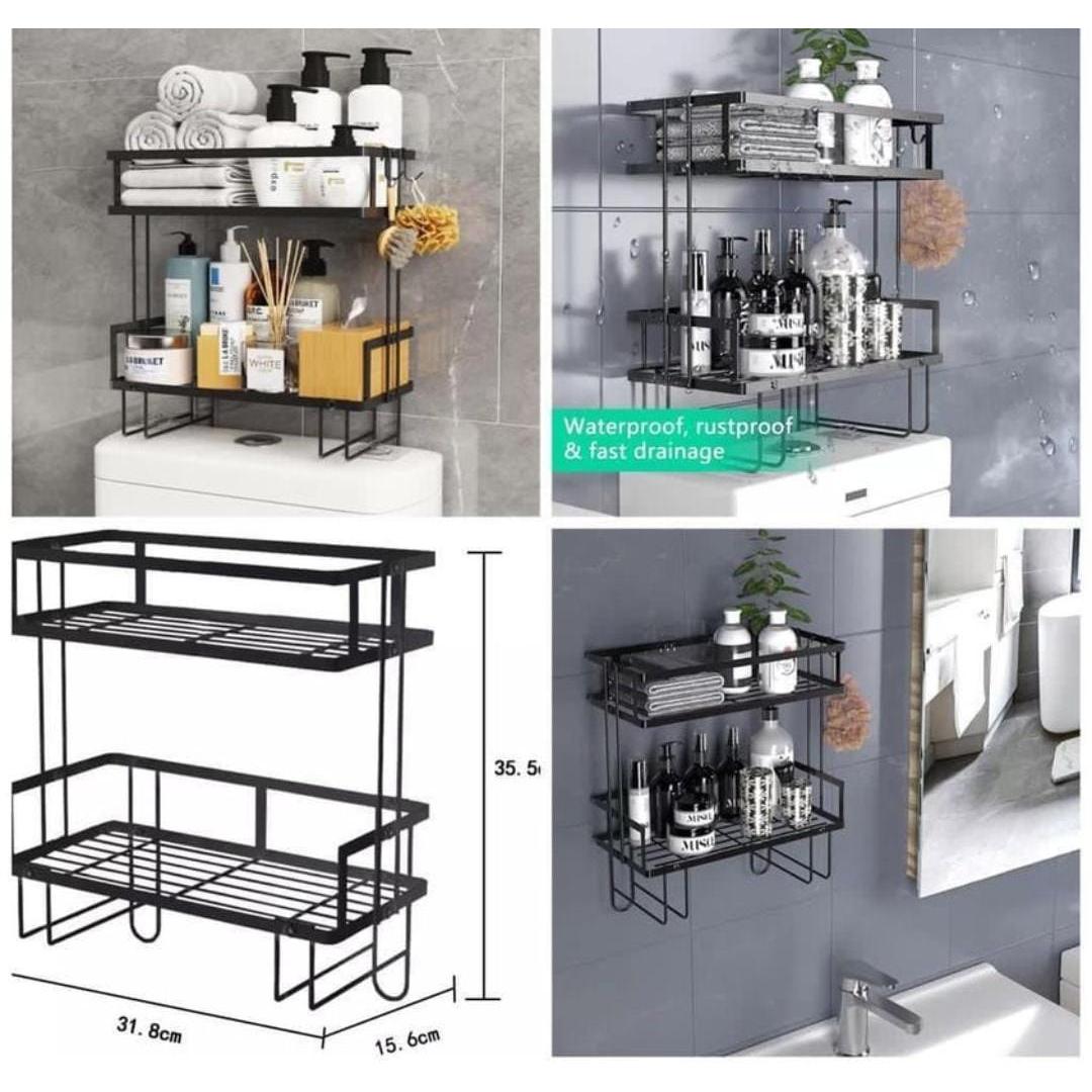 Metallic 2 Layer Over Toilet Storage Shelf Bathroom Organizer