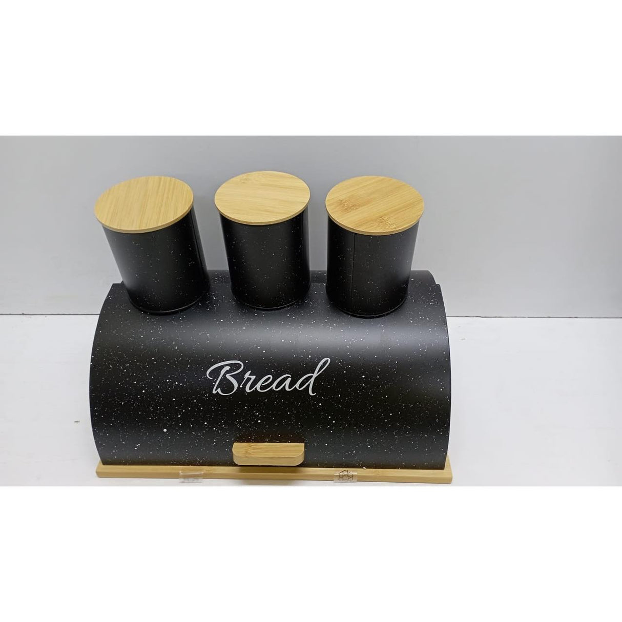 Metallic Bread Bin Box with Wooden Base Available in Black or White