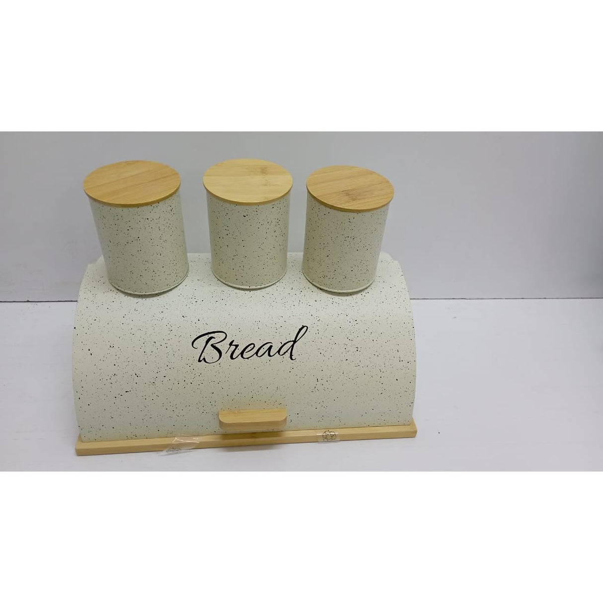 Metallic Bread Bin Box with Wooden Base Available in Black or White