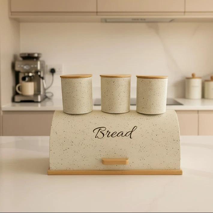 Metallic Bread Bin Box with Wooden Base Available in Black or White food storage Bread Boxes & Bags