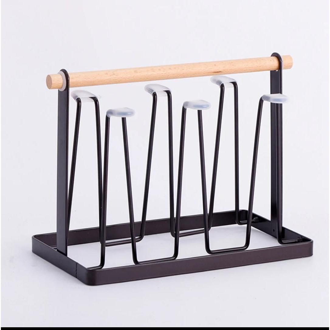 Metallic Glass Cup Holder with Bamboo Base & Draining Tray Stylish & Functional