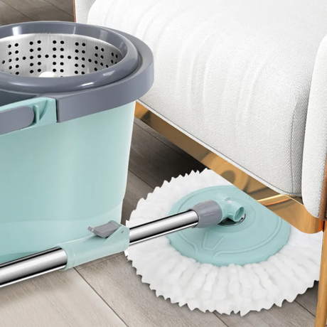 Metallic Magic Spin Mop with Bucket 360° Rotating Head, Wheels & Drain Hole.