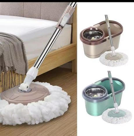 Metallic Magic Spin Mop with Bucket 360° Rotating Head, Wheels & Drain Hole.
