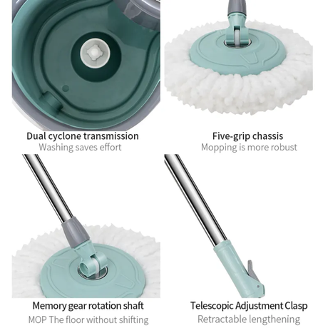 Metallic Magic Spin Mop with Bucket 360° Rotating Head, Wheels & Drain Hole.