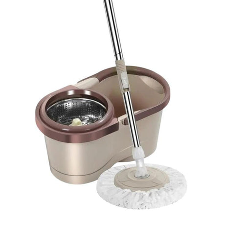 Metallic Magic Spin Mop with Bucket 360° Rotating Head, Wheels & Drain Hole.
