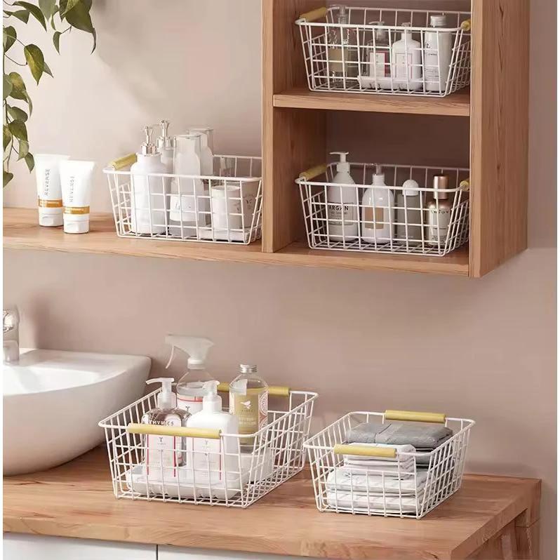 Metallic Organizer Baskets | 30x20x15.5cm White Iron Wire Storage for Fruits & More Bathroom Storage Household Storage Drawers