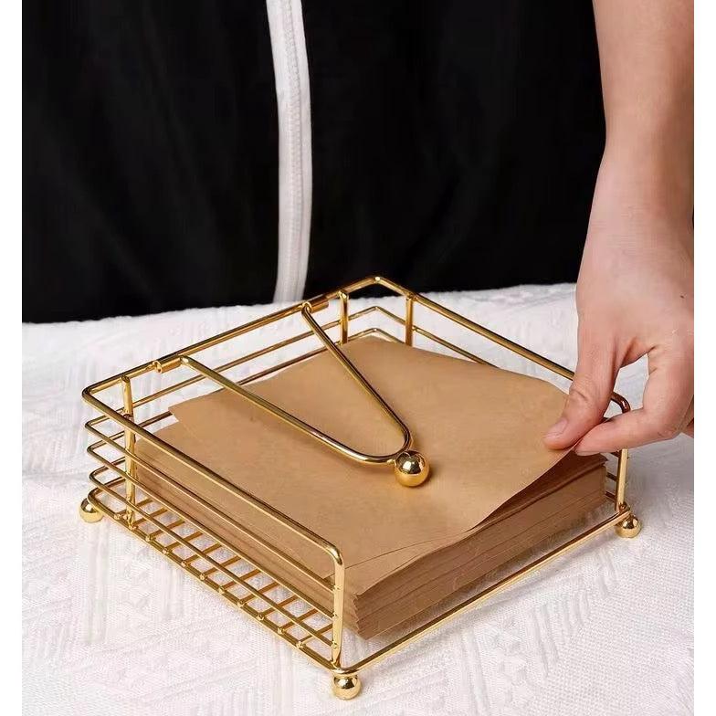 Metallic Serviette Holder with Weighted Arm – Black & Gold Napkin Dispenser Serviette holders Napkin Holders