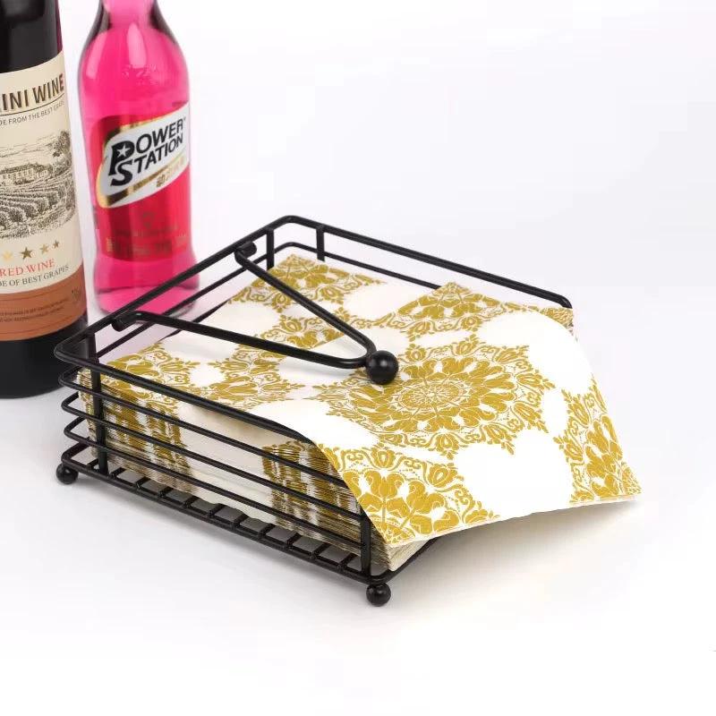 Metallic Serviette Holder with Weighted Arm – Black & Gold Napkin Dispenser Serviette holders Napkin Holders
