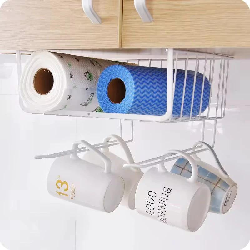 Metallic Under Shelf Storage Rack – Space-Saving Organizer | Black & White | 26.7x25x19cm Under the Shelf Storage Organizers Storage & Organization