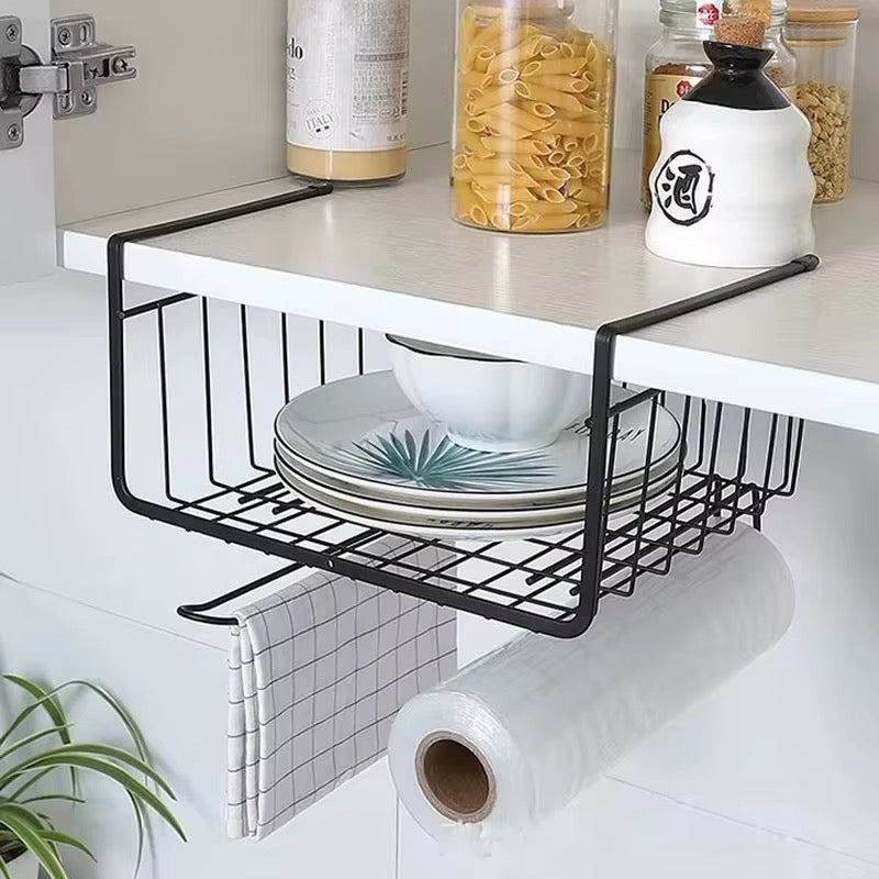 Metallic Under Shelf Storage Rack – Space-Saving Organizer | Black & White | 26.7x25x19cm