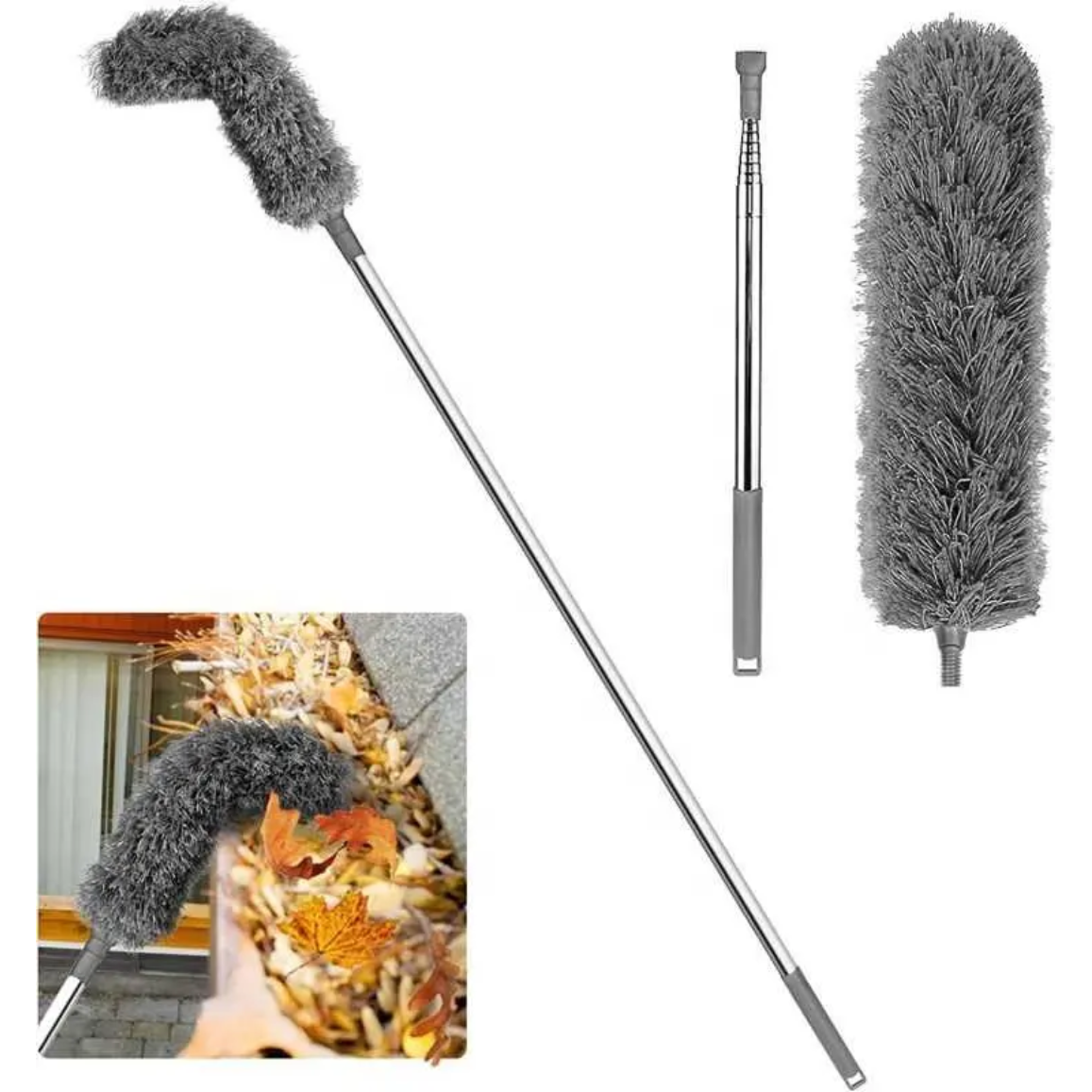 Microfiber Duster with Extra Long Telescopic Pole Bendable, Washable & Lint Free for High Reach Cleaning