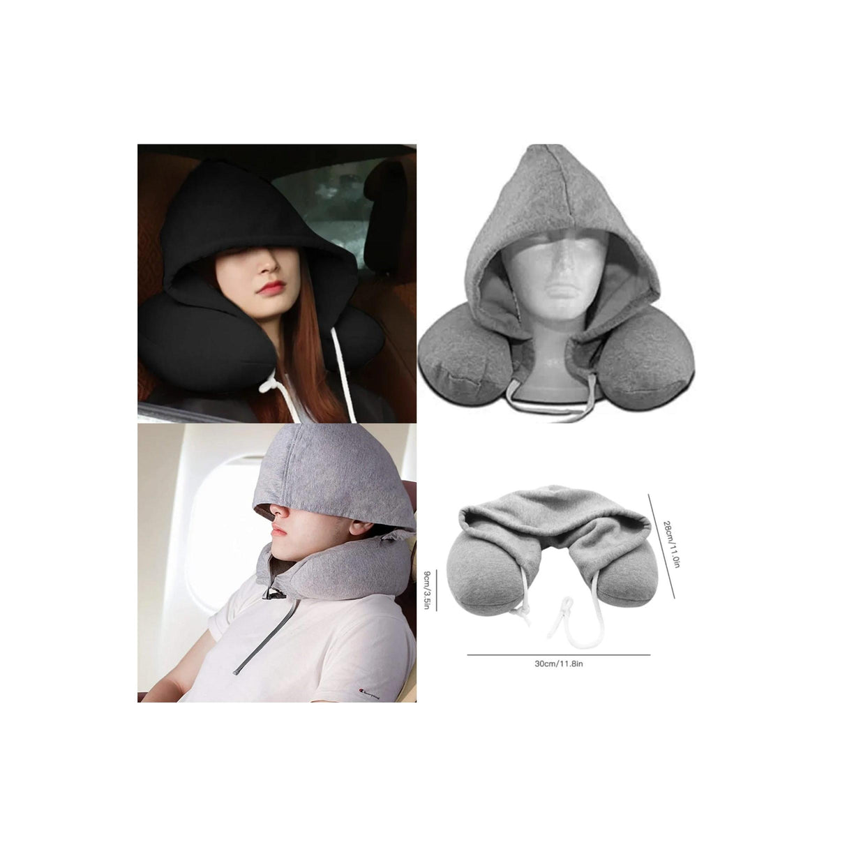 Microfiber Memory Foam Travel Neck Pillow with Hoodie