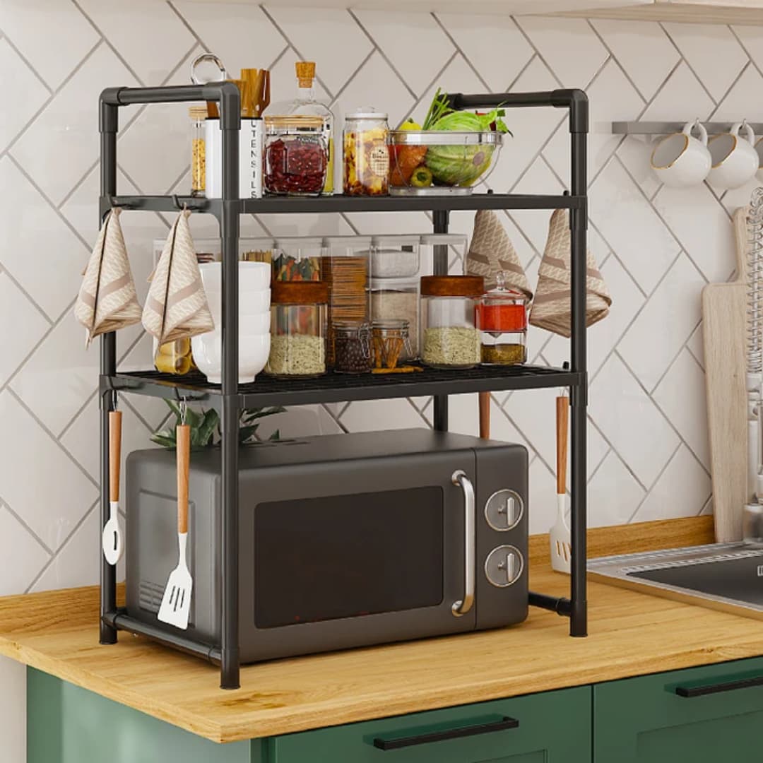 Microwave Shelf Condiment Organizer – Multi-Layer Kitchen Countertop Storage Rack