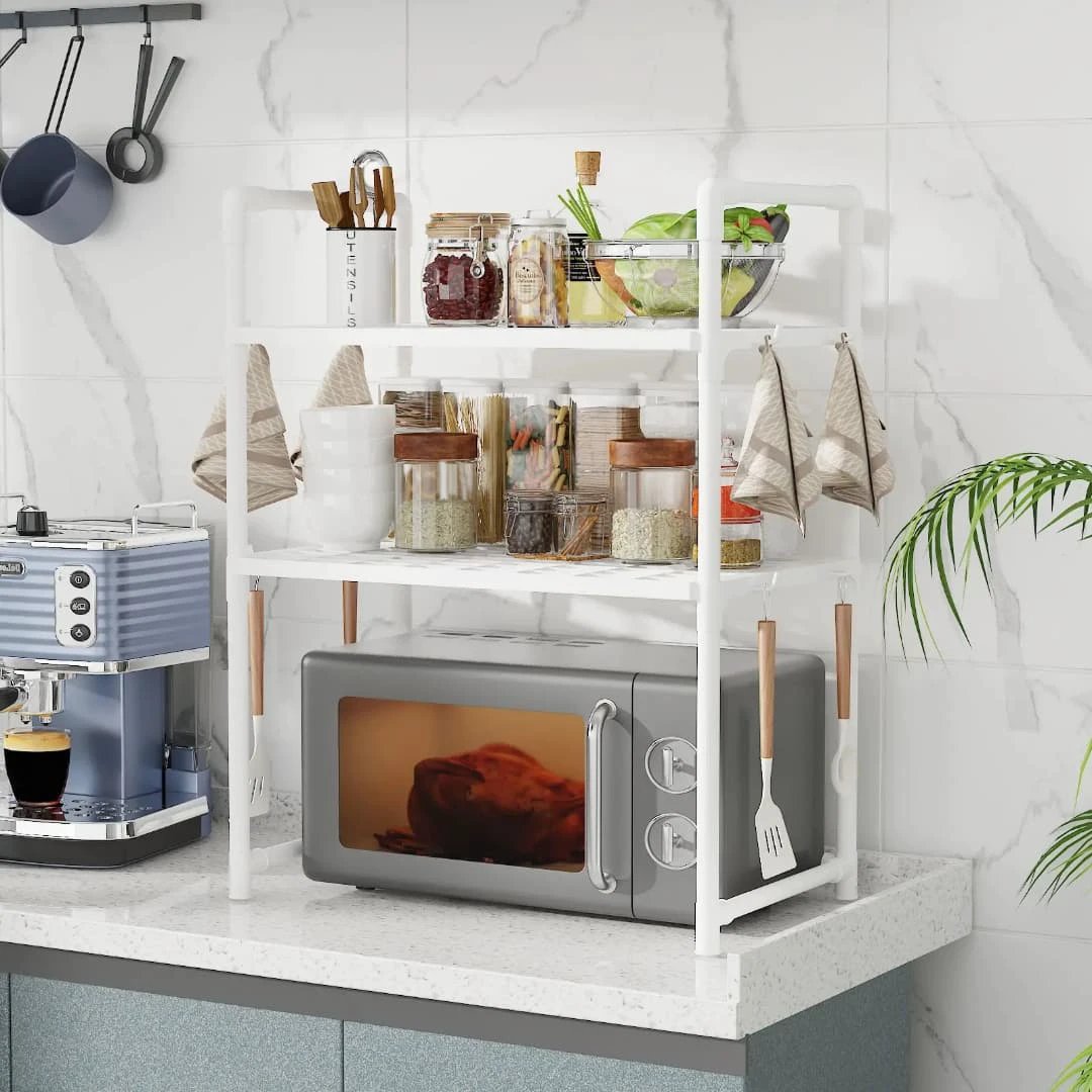Microwave Shelf Condiment Organizer – Multi-Layer Kitchen Countertop Storage Rack Kitchen Counter & Beverage Station Organizers