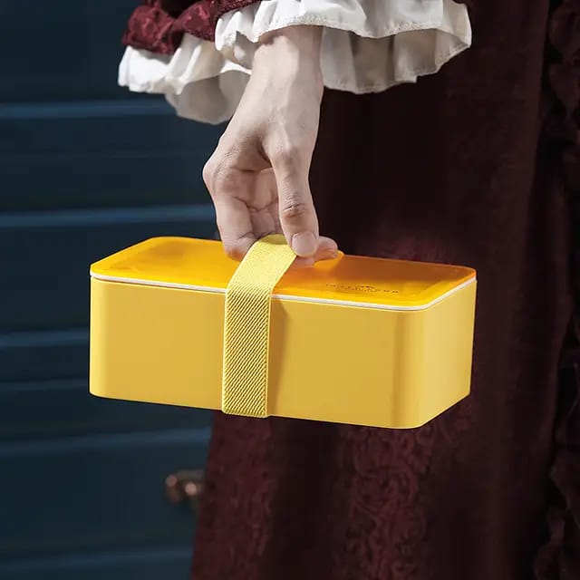 Microwaveable Large Capacity Leak Proof Student Lunch Box Food Grade Container Blue & Yellow