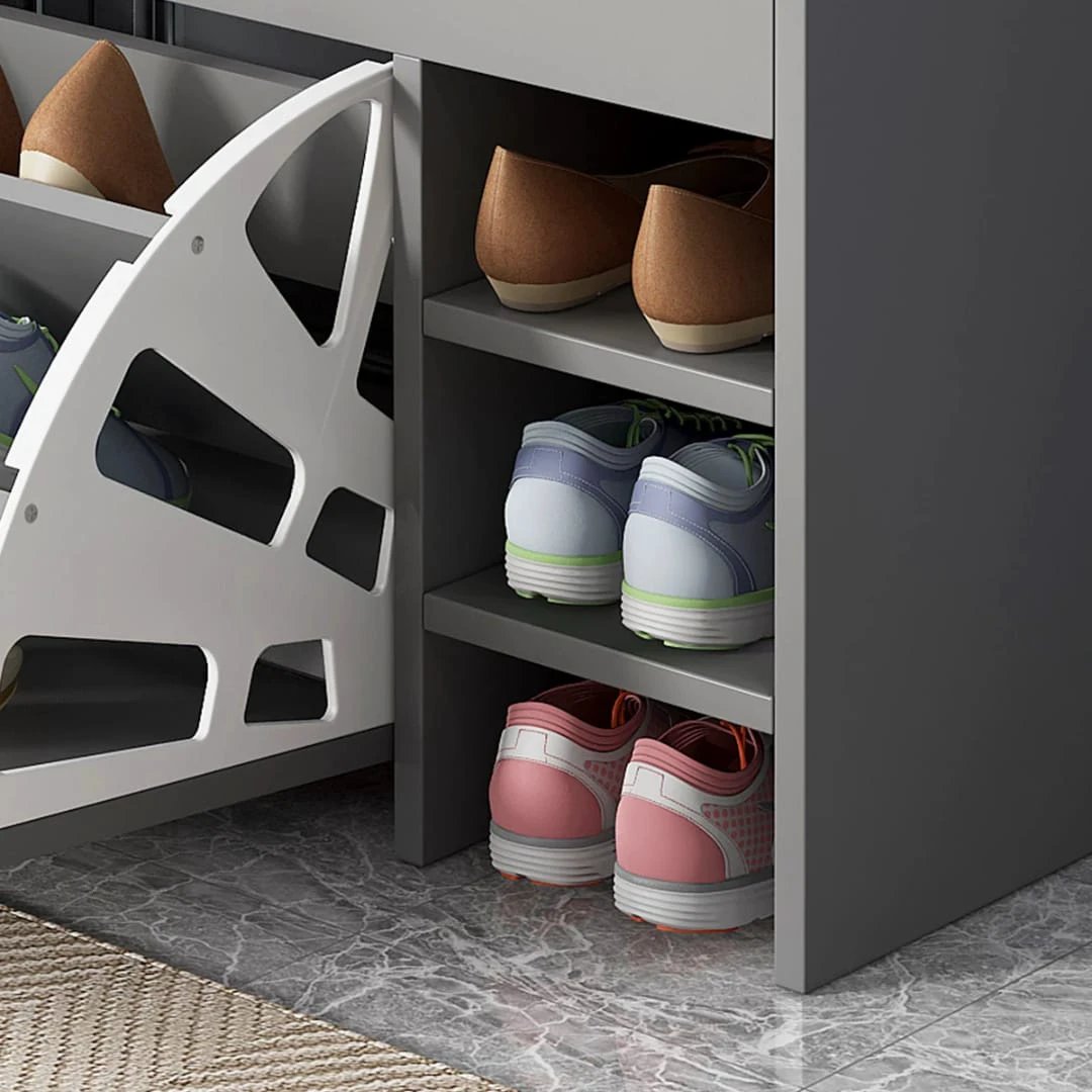 Modern Bucket Flip Shoe Cabinet with Cushioned Seat and 3 Layer Storage 100x51x30cm Entryway Storage Shoe Racks