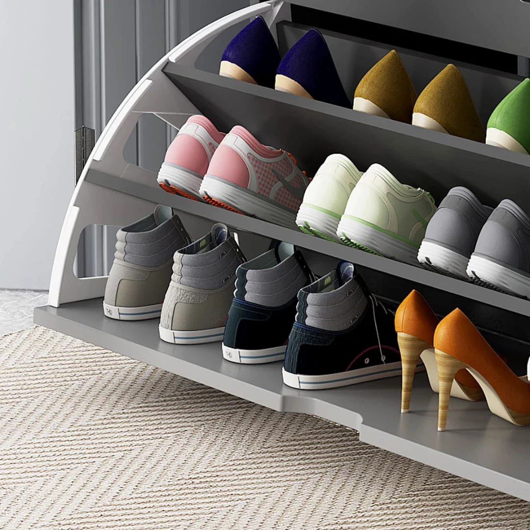 Modern Bucket Flip Shoe Cabinet with Cushioned Seat and 3 Layer Storage 100x51x30cm Entryway Storage Shoe Racks