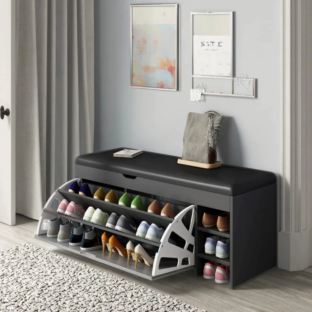 Modern Bucket Flip Shoe Cabinet with Cushioned Seat and 3 Layer Storage 100x51x30cm Entryway Storage Shoe Racks