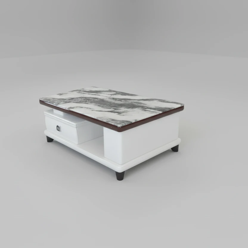 Modern Coffee Table with White and Black Marble Top and Storage Drawer Furniture Furniture