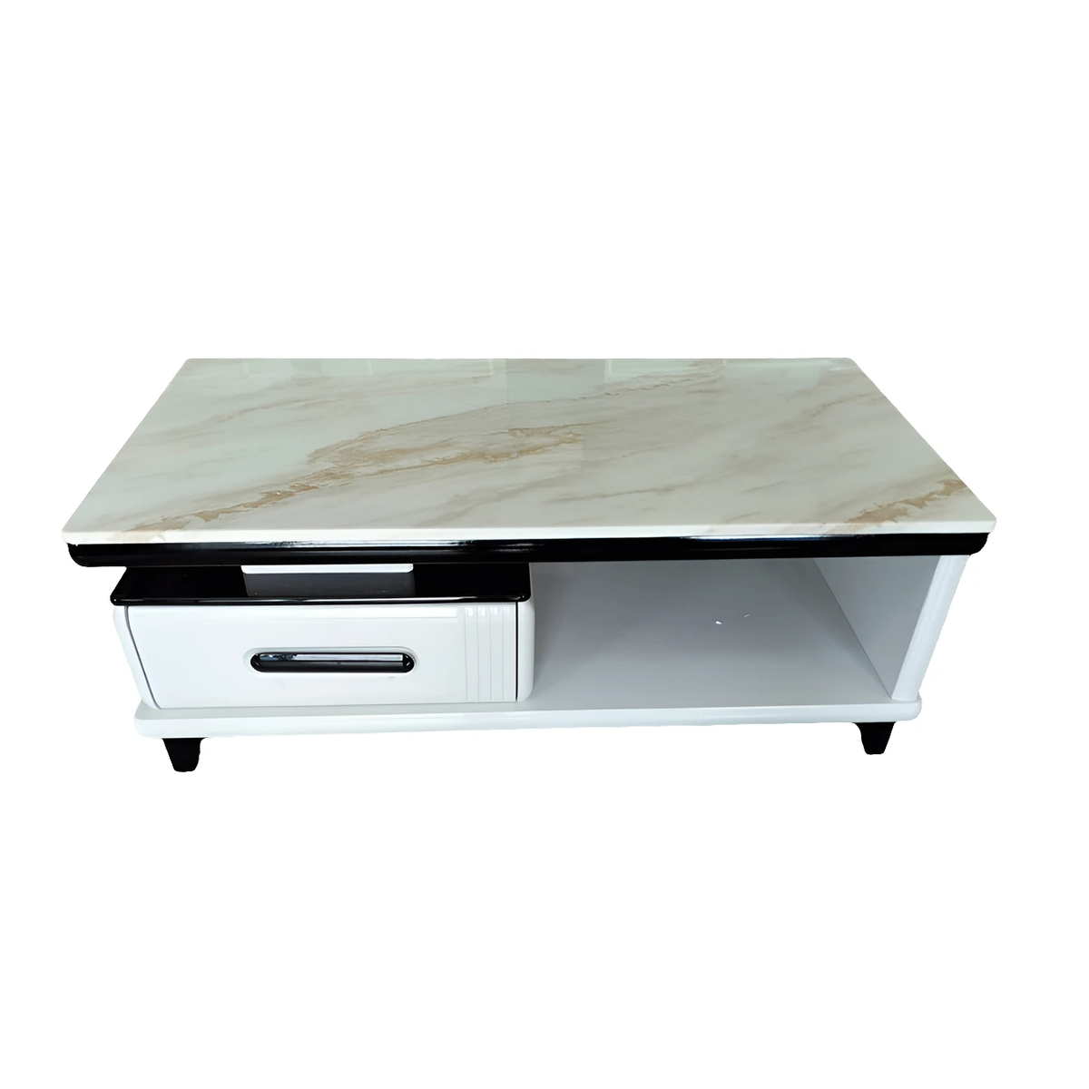 Modern Coffee Table with White and Gold Marble Top and Storage Drawer Furniture Furniture