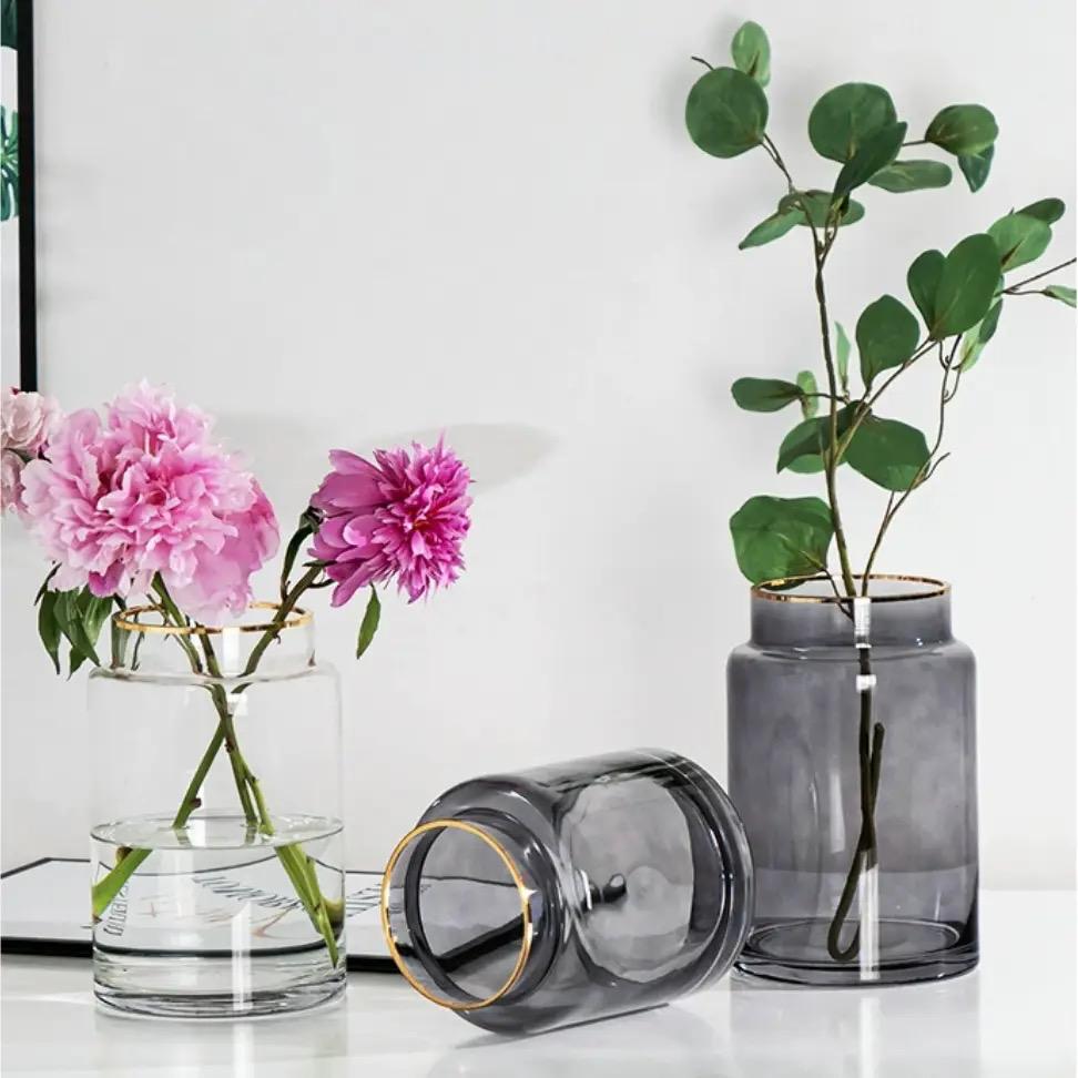 Modern Creative Clear Glass Vase with Gold Accent 28cm Elegant Home Decor Piece Dining Tables, Coffee Tables, living Rooms & Entryways