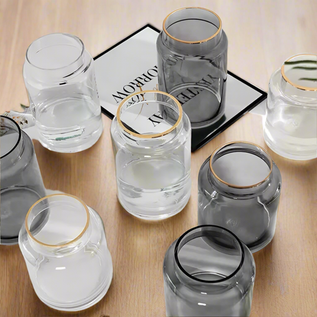 Modern Creative Clear Glass Vase with Gold Accent 28cm Elegant Home Decor Piece Dining Tables, Coffee Tables, living Rooms & Entryways