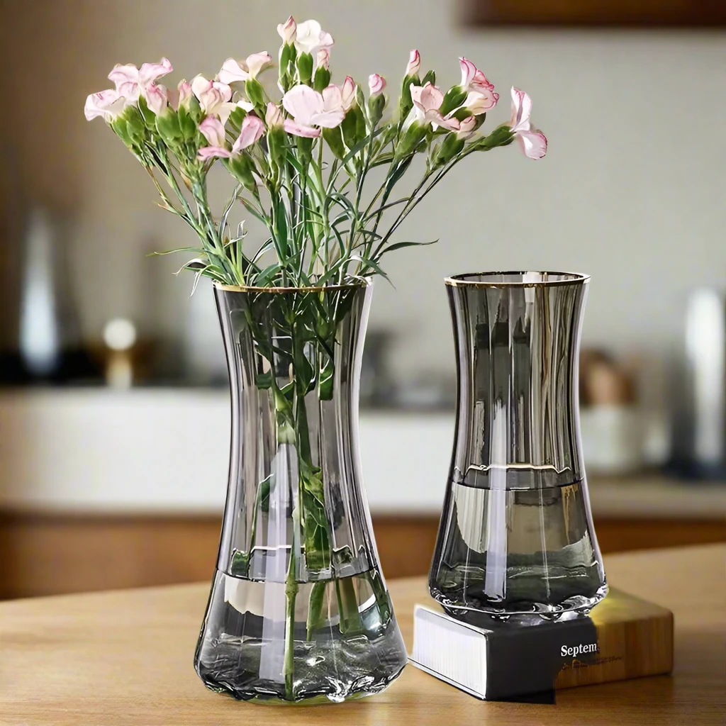 Dark Glass Vase 35cm - Modern Decorative Home Decor Living Room Decor Vases