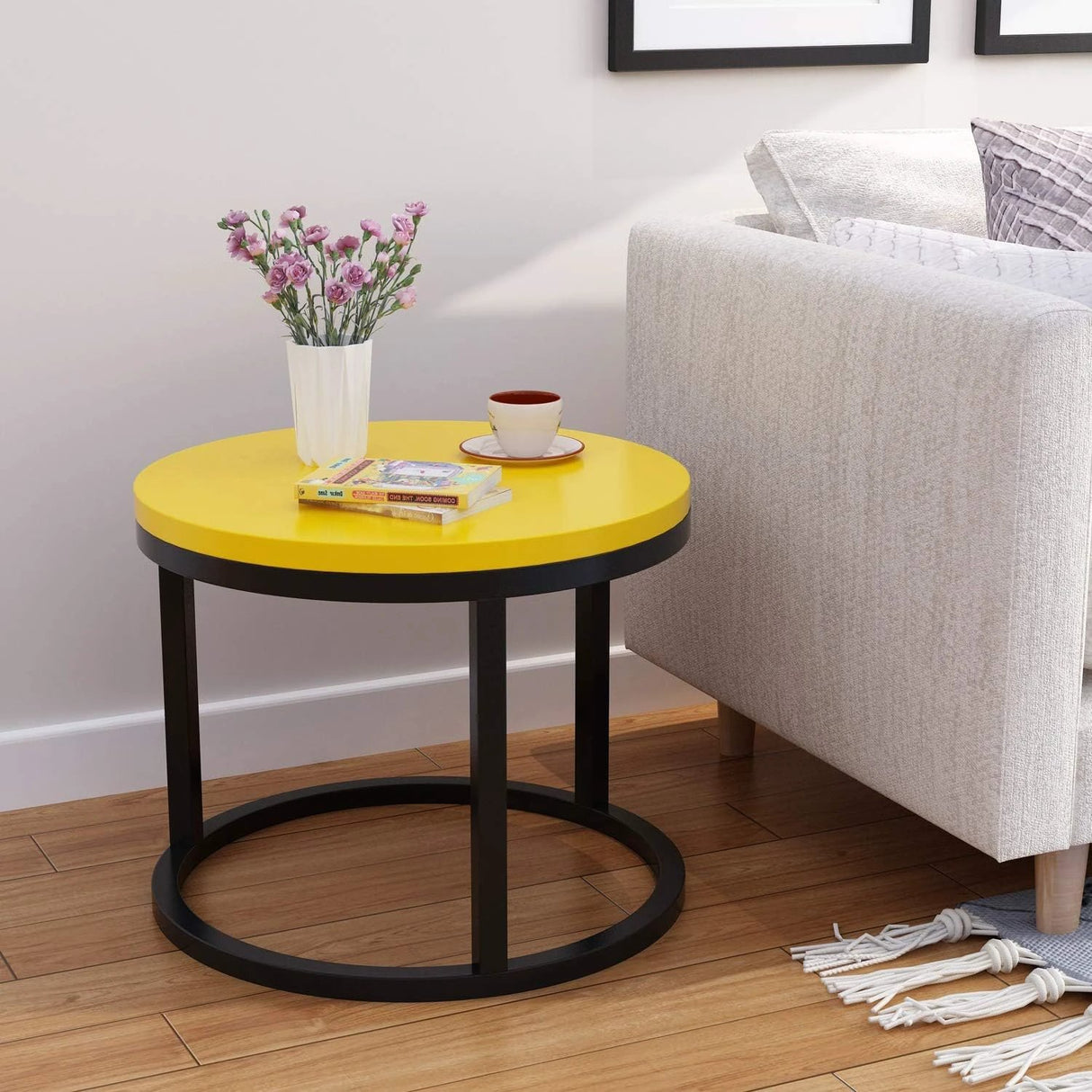 Modern Glass Nesting Tables Yellow & Black Glass Tabletops Coffee Tables Coffee Tables