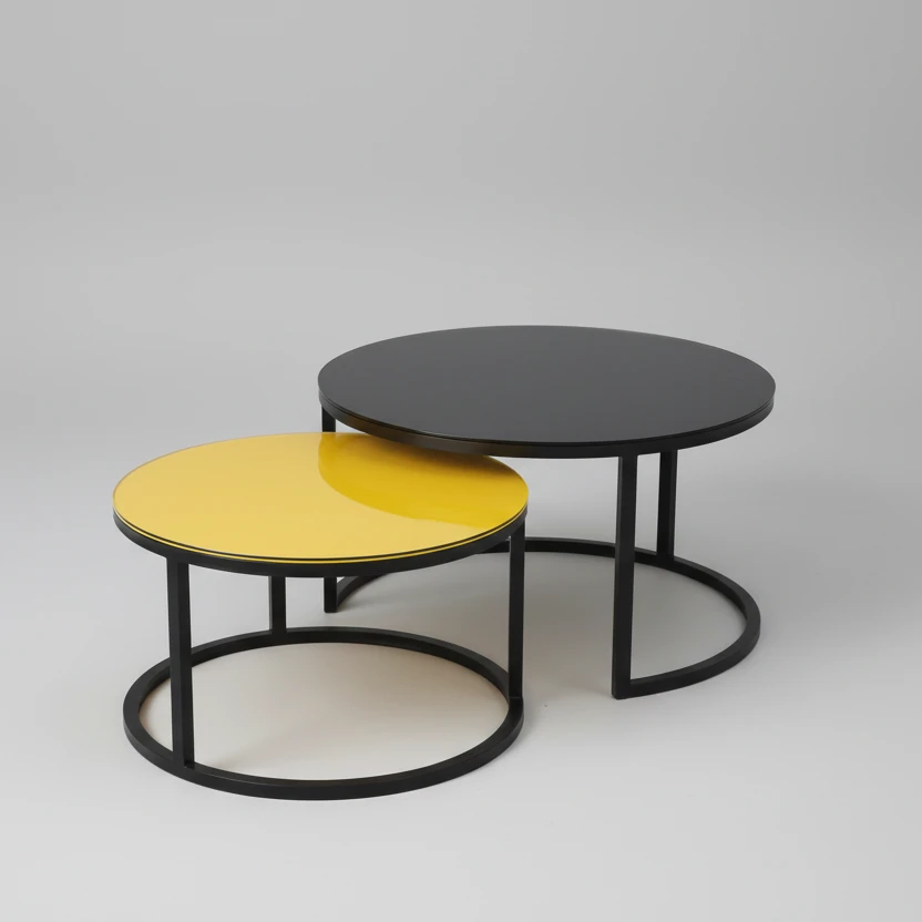Modern Glass Nesting Tables Yellow & Black Glass Tabletops Coffee Tables Coffee Tables