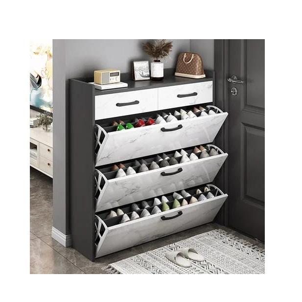 Modern Marble Effect Bucket Flip Shoe Cabinet | Space-Saving High Capacity Shoe Rack | Multi-Layer Minimalist Hallway Organizer | Stylish Porch Furniture