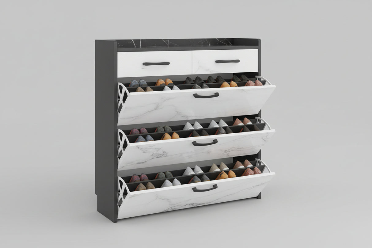 Modern Marble Effect Bucket Flip Shoe Cabinet | Space-Saving High Capacity Shoe Rack | Multi-Layer Minimalist Hallway Organizer | Stylish Porch Furniture