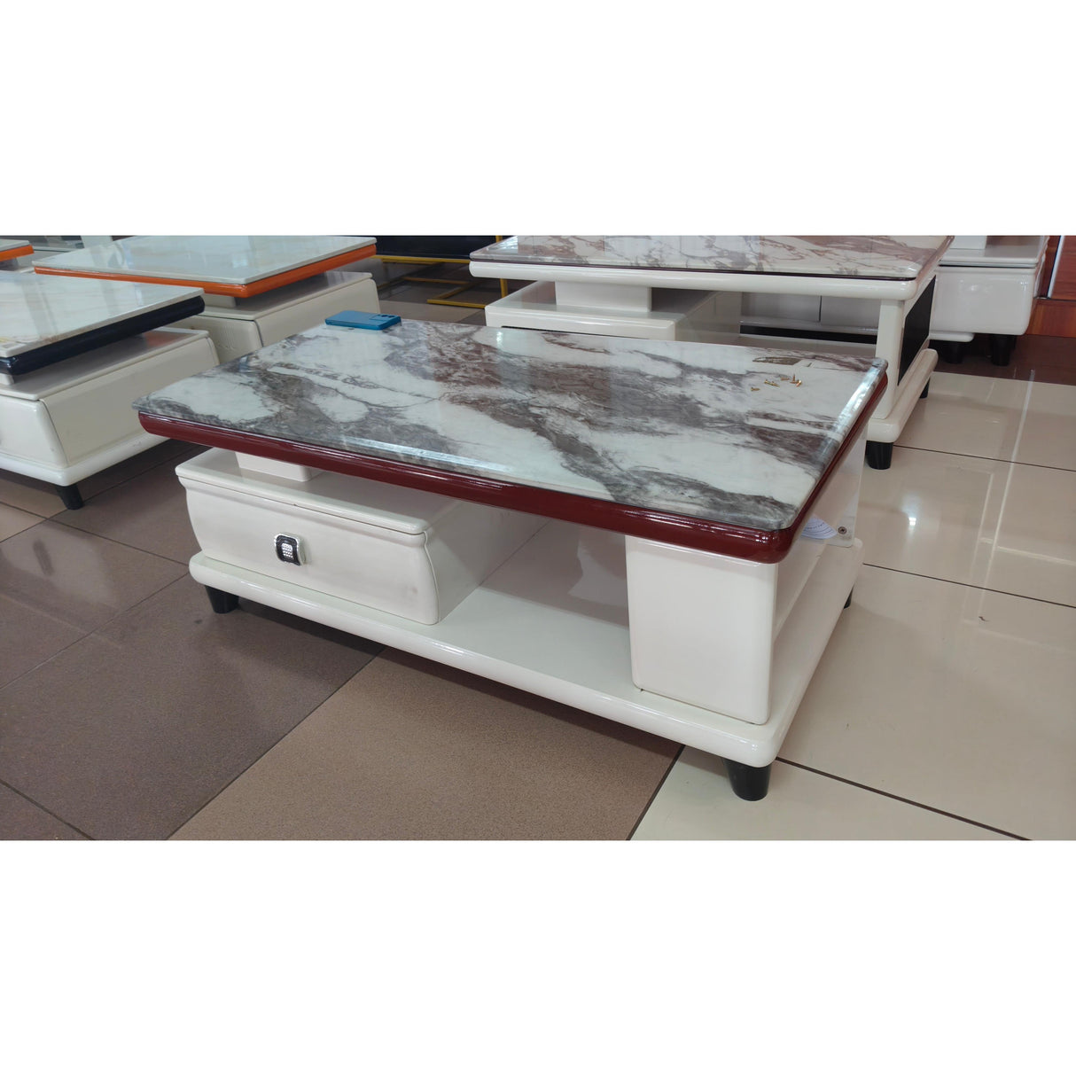 Modern Marble Top Coffee Table with two sided Storage Drawers