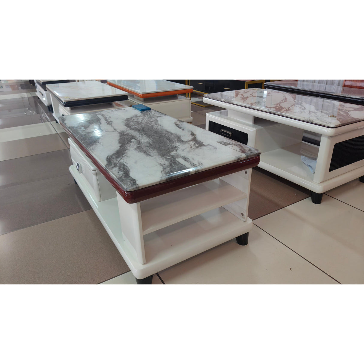 Modern Marble Top Coffee Table with two sided Storage Drawers