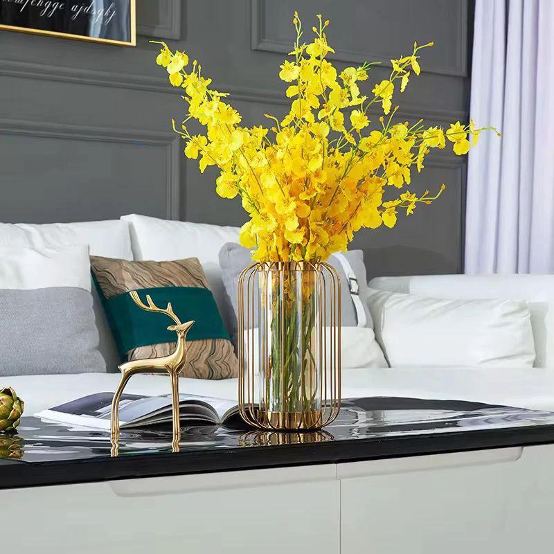 Modern Nordic Luxury Bird Cage Shape Flower Glass Vase Decor Vases