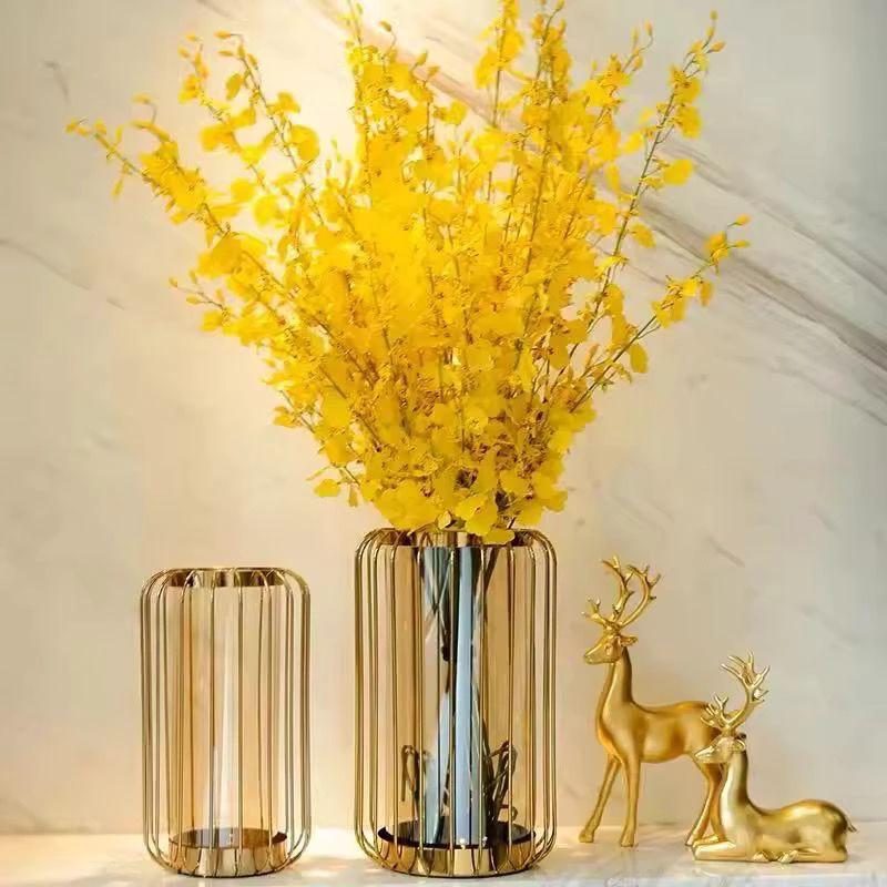 Modern Nordic Luxury Bird Cage Shape Flower Glass Vase Decor Vases