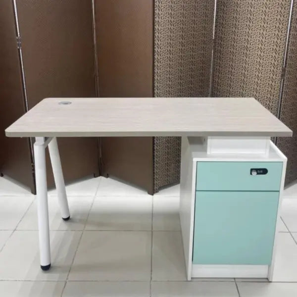 Modern Office Desk with Lockable Storage Cabinet & Sturdy Metal Legs