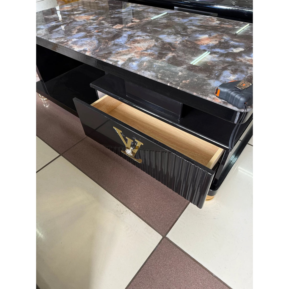 Modern Rectangular Coffee Table – 120cm with Drawers & Marble Effect Top (Black, Blue, Beige) Coffee Tables