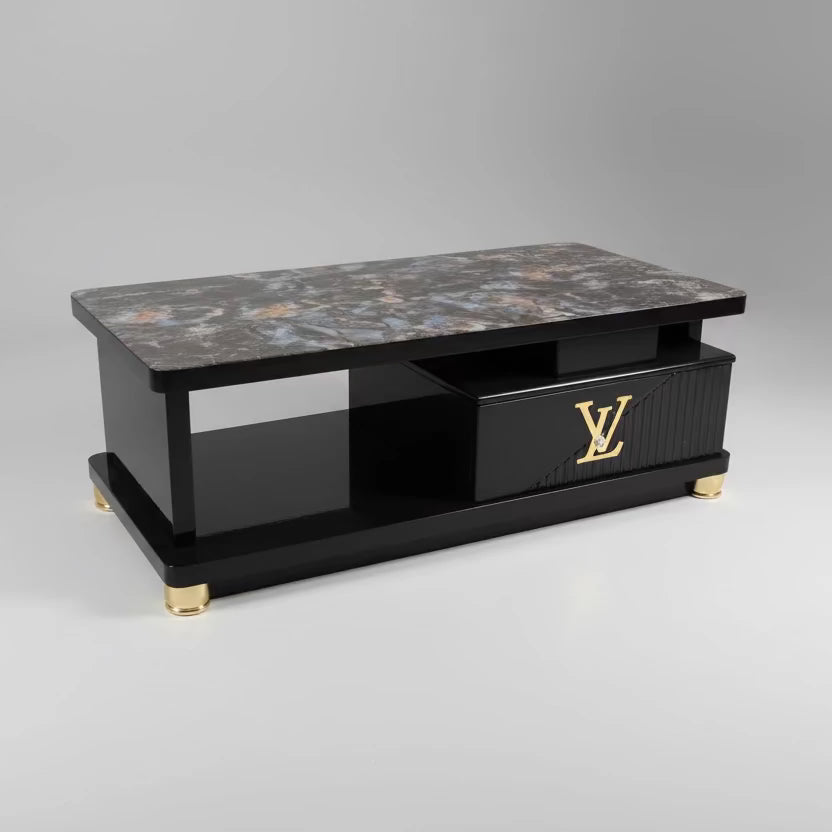 Modern Rectangular Coffee Table – 120cm with Drawers & Marble Effect Top (Black, Blue, Beige) Coffee Tables