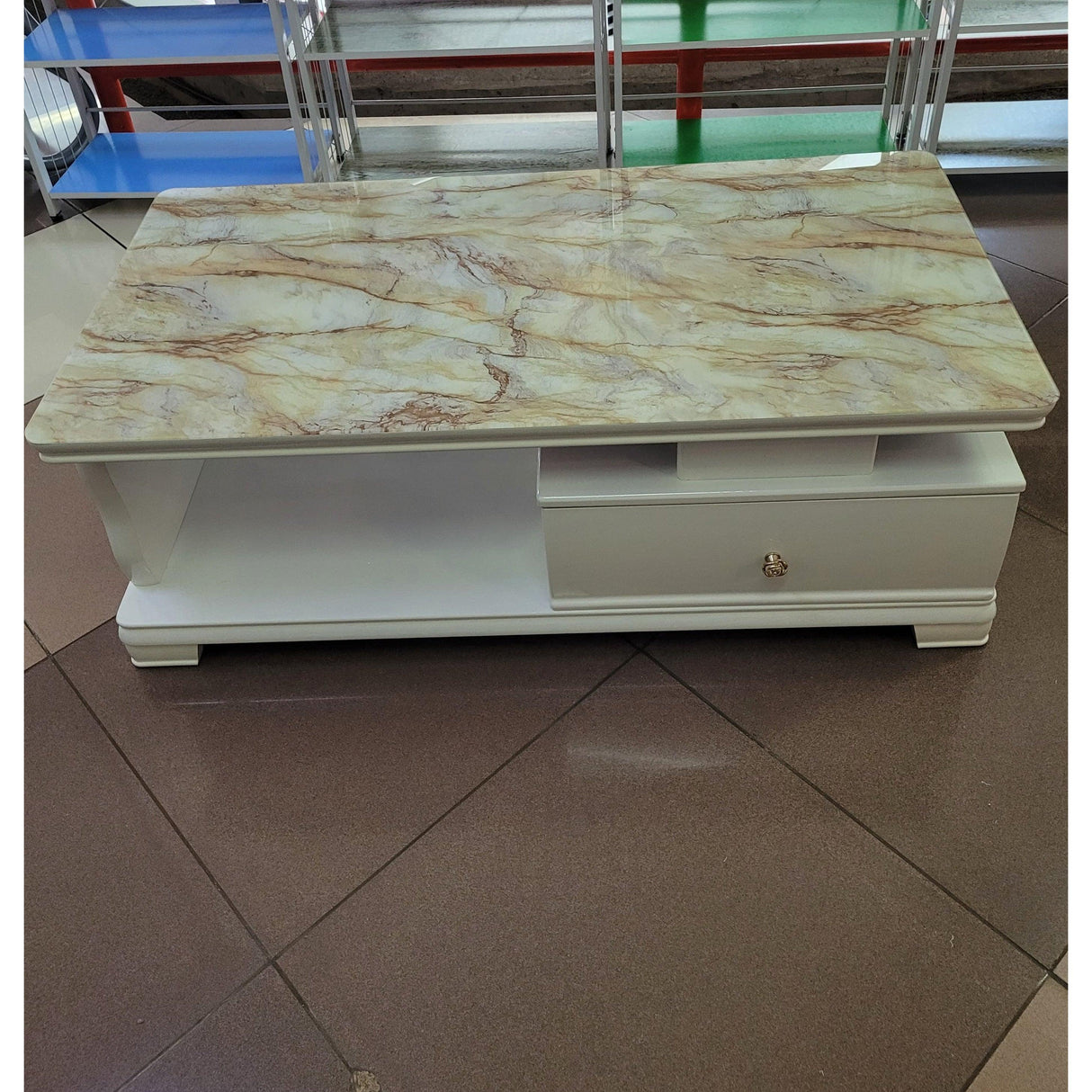 Modern marble -top coffee with storage drawers 2sides