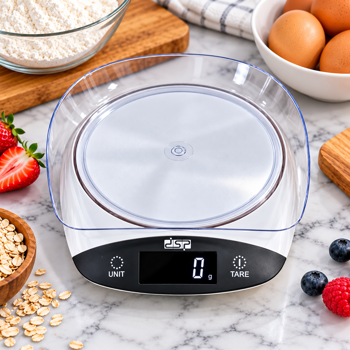 Digital Kitchen Scale 3 kg with Clear Plastic Bowl – White